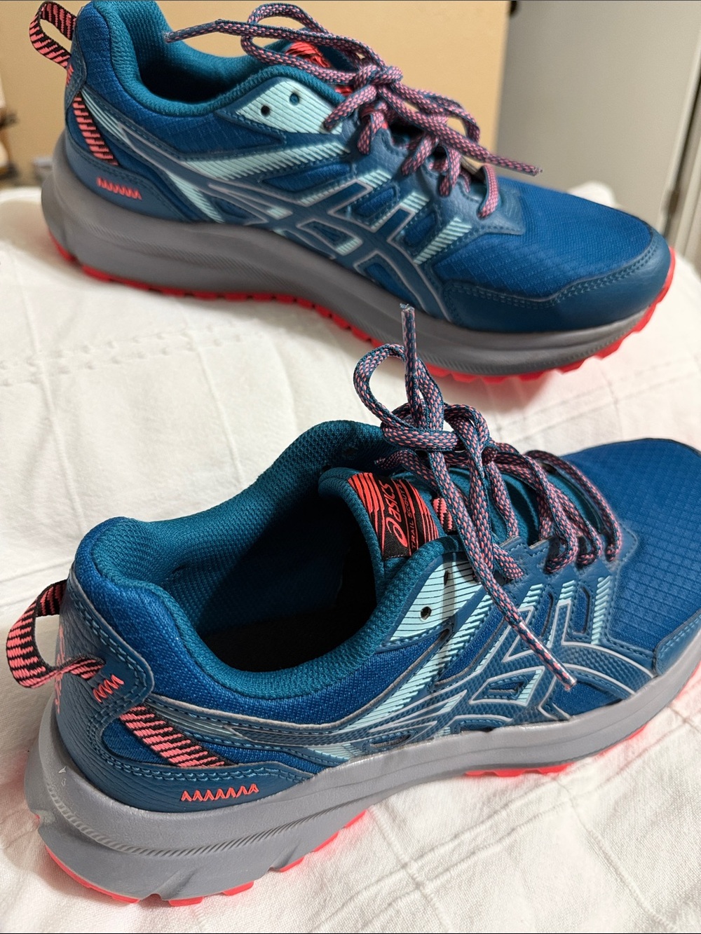 Asics Teal Blue Trail Sneakers with Coral-Pink Accents
